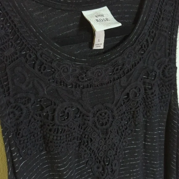 Knox Rose Black and White Striped Embroidered Tank Whimsigoth Women's Size L - Picture 1 of 5